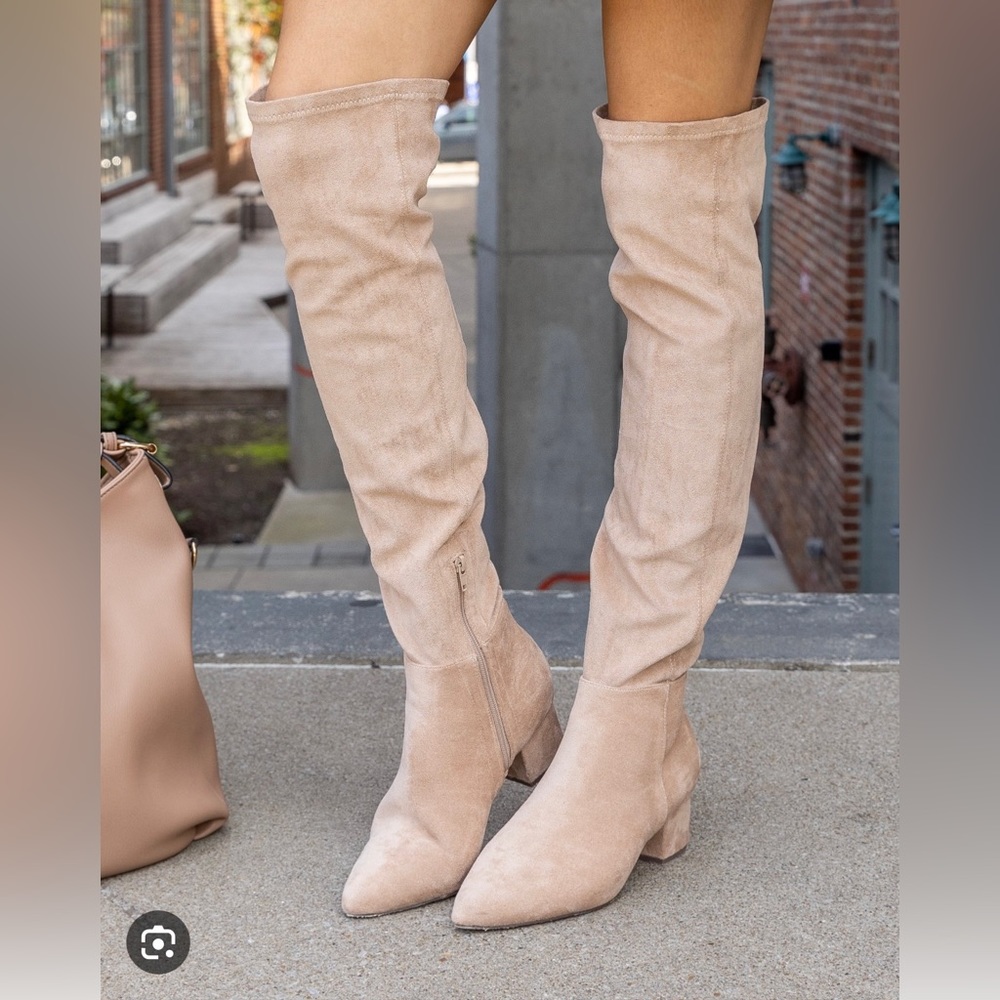 Sweetest of faux saude cream knee high boots by Nanamacs 6.5